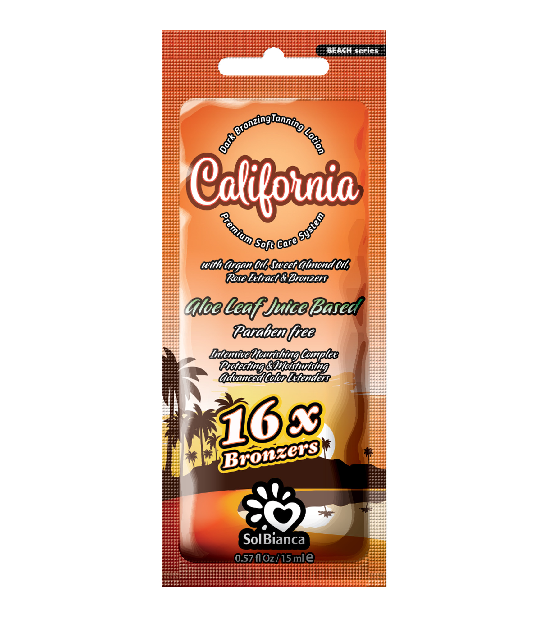 CALIFORNIA 16X BRONZER Крем для солярия (масла арганы и сладкого миндаля, экстракт розы) 15 мл