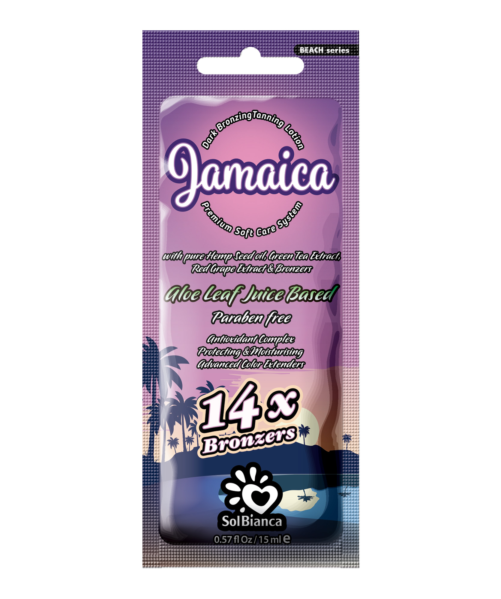 JAMAICA 14X BRONZER Крем для солярия (масло конопли, экстракты зеленого чая и винограда) 15 мл