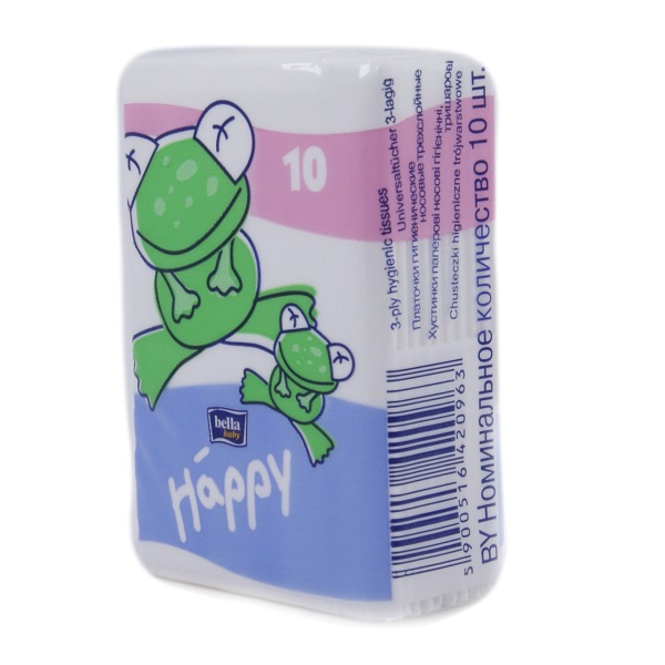 BABY HAPPY Платочки бумажные трехслойные Звери мини-формат 10 шт
