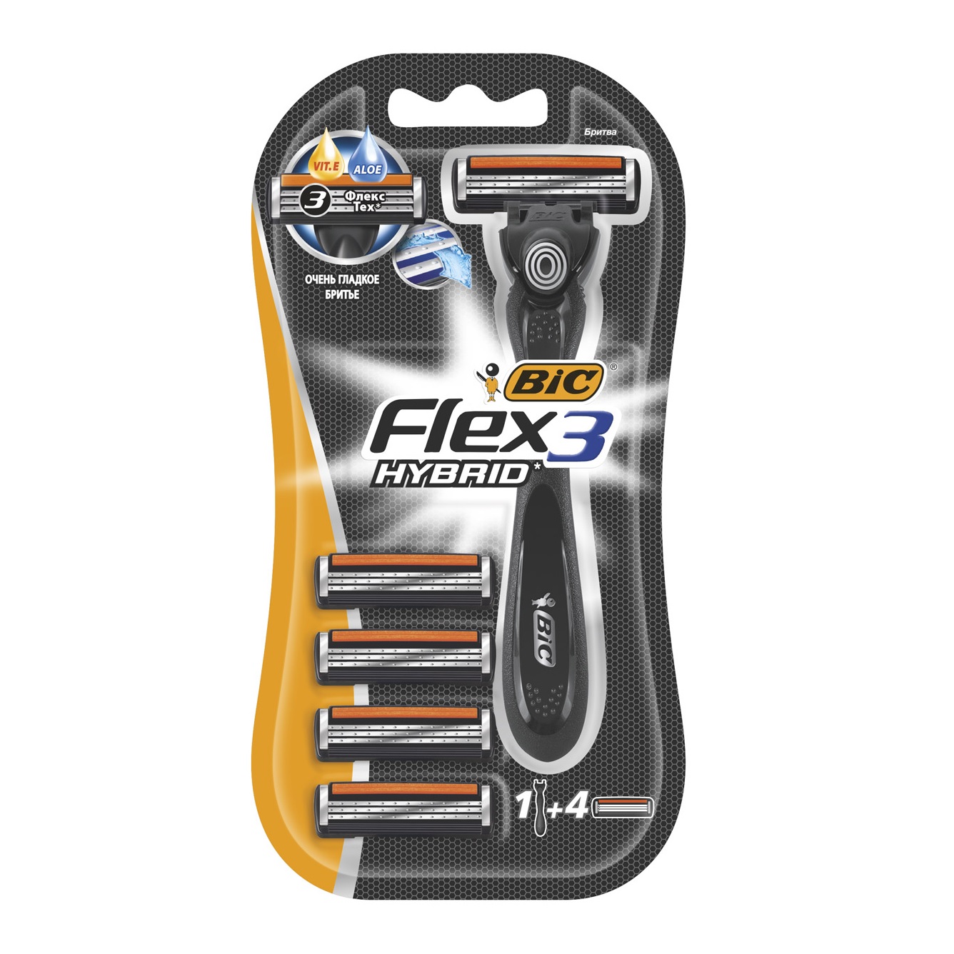 Станки для бритья с 3 лезвиями FLEX 3 HYBRID 1 станок 4 картриджа