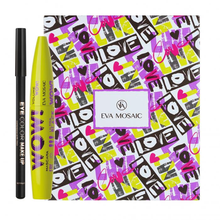 Набор (WOW Тушь для ресниц Суперобъём Черная + MAKE UP EYES Карандаш для глаз Черный)
