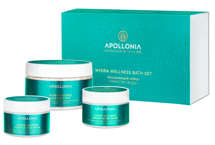 HYDRA WELLNESS BATH SET Набор увлажняющий Таинство воды (соль для ванны 300 гр+ маска-суфле для лица 150 мл + крем-маска для рук и ногтей 75 мл)