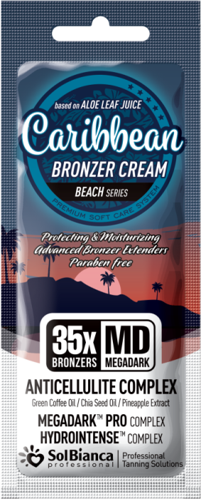 Крем-автозагар Caribbean 35х bronzers маслами зеленого кофе,семян чиа экстрактом ананаса 15 мл