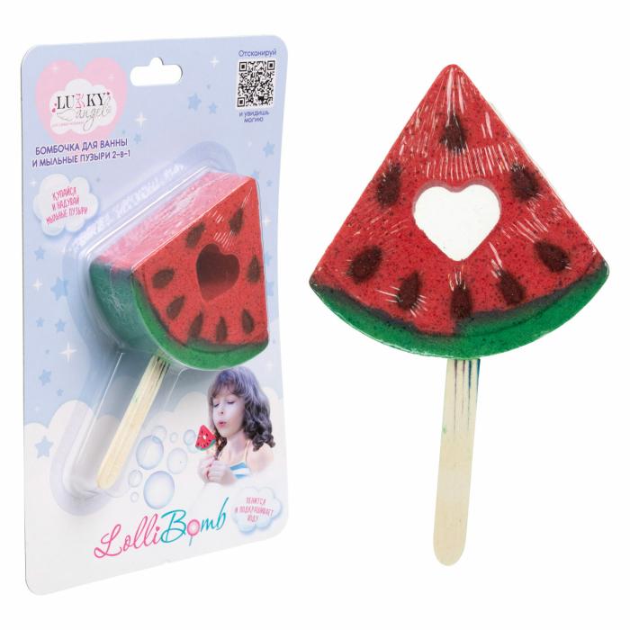 LolliBomb Бомбочка для ванны и мыльные пузыри 2в1 красный Арбузный ломтик 120 г