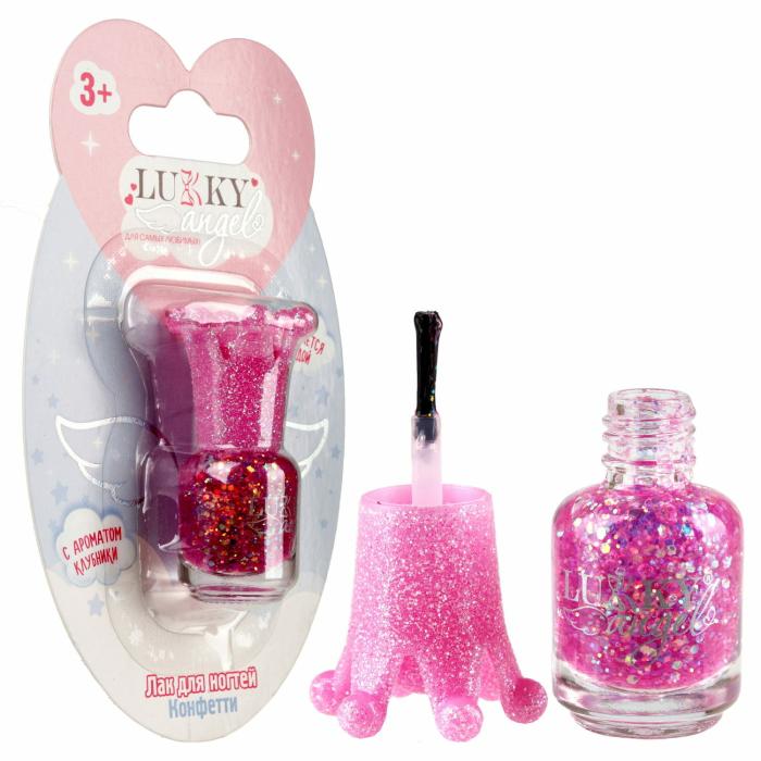 Лак для ногтей фиолетовый с блестками с ароматом клубники 5 мл