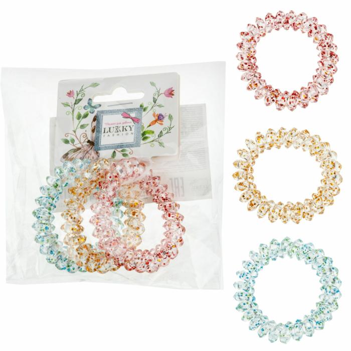 Набор для волос Резинка для волос 3шт спираль с глиттером:зеленая,желтая,красная 1 шт