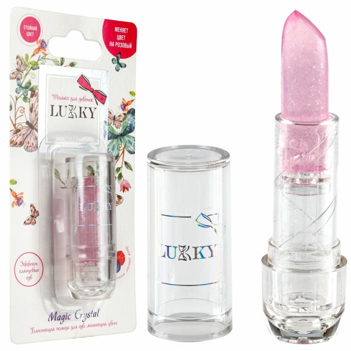 Magic Crystal Помада блестящая меняющая цвет на розовый с блестками с ароматом лесных ягод 3.4 г
