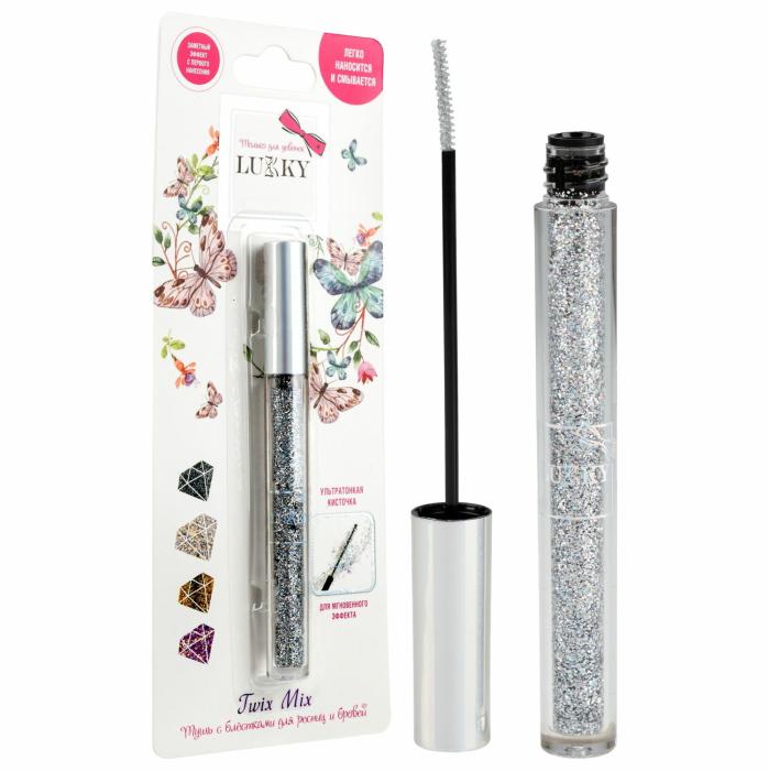 Twix Mix Тушь для ресниц и бровей с блёстками ультратонкая кисточка серебряный с блестками 2 г