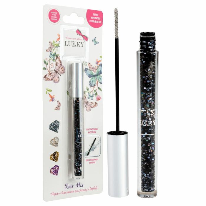 Twix Mix Тушь для ресниц и бровей с блёстками ультратонкая кисточка черный с блесткам 2 г
