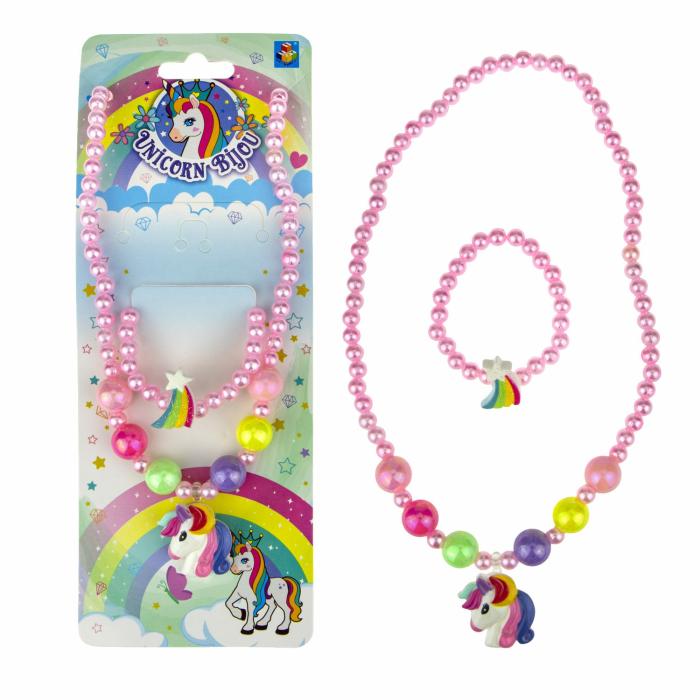 Набор украшений Unicorn Bijou 2предмета светло-розовые бусы единорог,браслет звездочка 1 шт