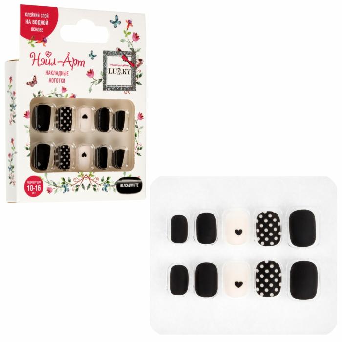 Нэйл-Арт Набор# Black&White 10 накладных ногтей на клеевой основе 10-16лет 1 шт