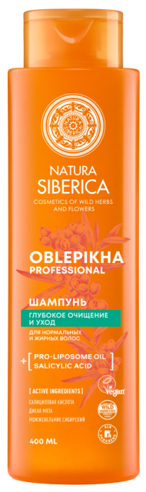 Oblepikha Professional Облепиховый шампунь Глубокое очищение и уход, для нормальных и жирных волос 400 мл