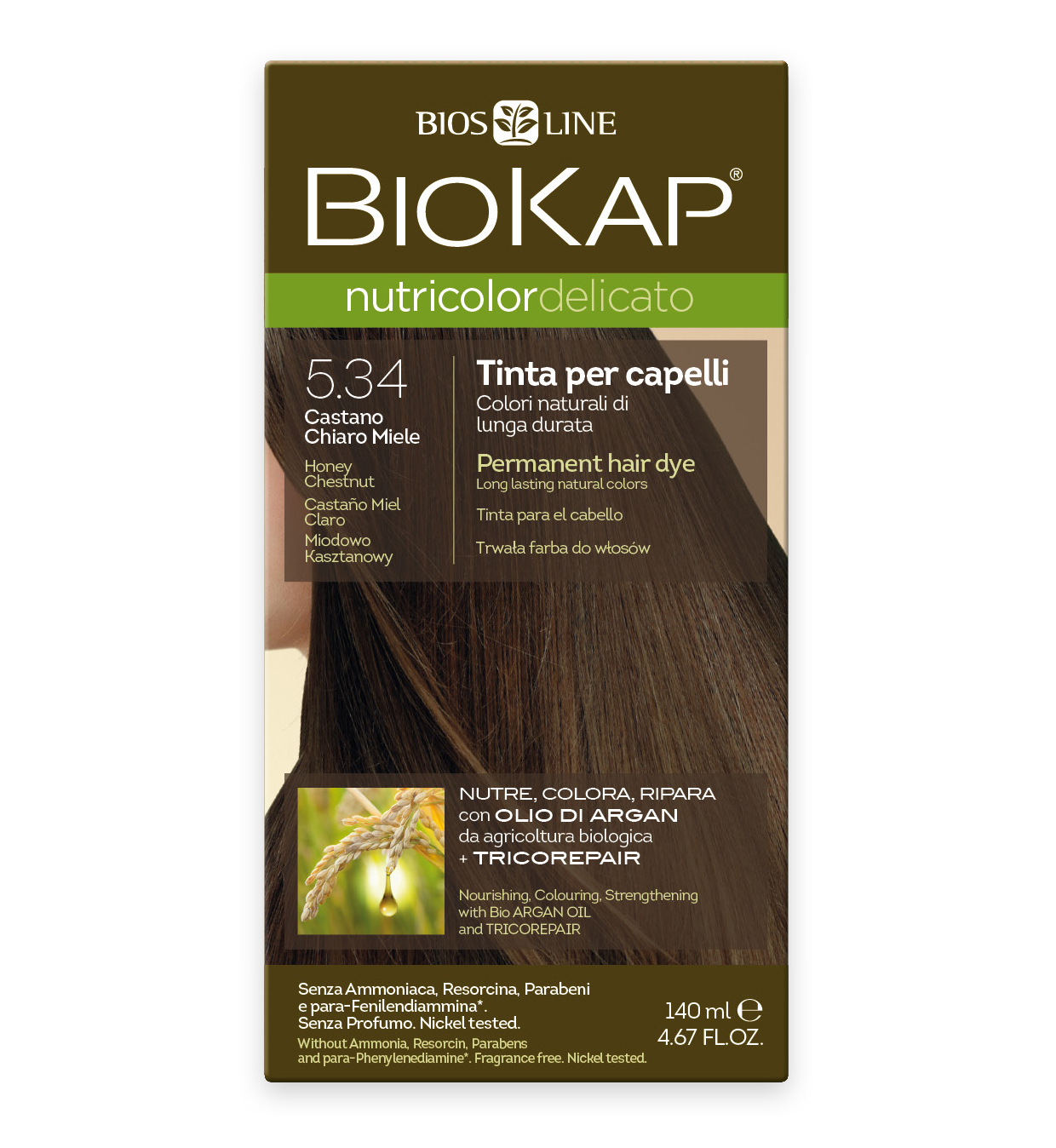 NUTRICOLOR DELICATO Краска для волос деликатная № 5.34 Медово-каштановый 140мл
